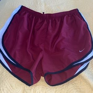 Nike Dri-Fit athletic shorts,maroon w/white stripe